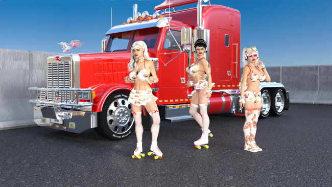 Обои картинки фото 3д графика, люди-авто, мото , people- car ,  moto, автомобиль, взгляд, девушки, фон