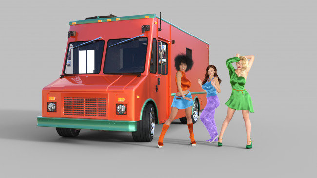 Обои картинки фото 3д графика, люди-авто, мото , people- car ,  moto, взгляд, девушки, автомобиль, фон