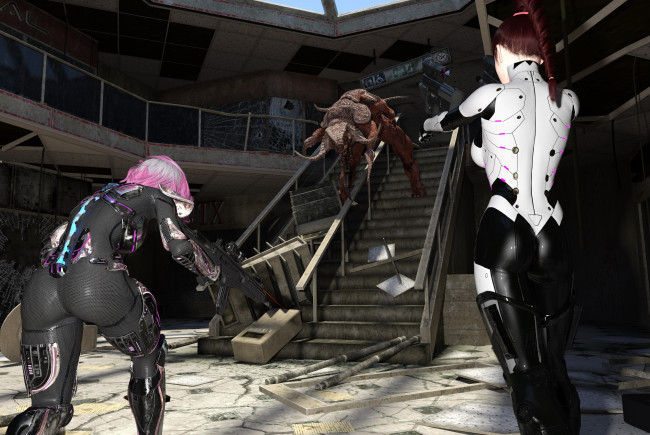 Обои картинки фото 3д графика, фантазия , fantasy, демоны, фон, взгляд, девушки