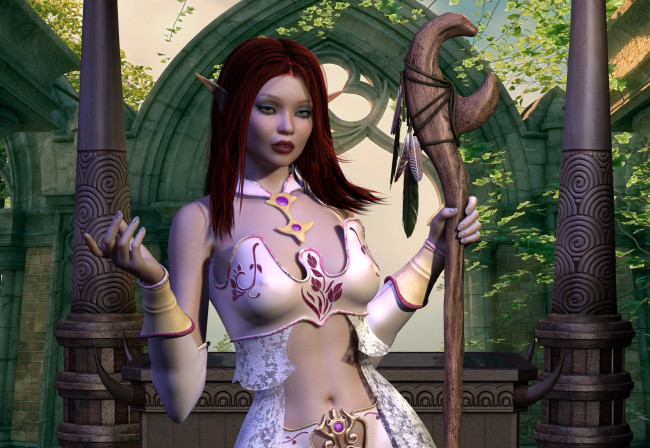 Обои картинки фото 3д графика, эльфы , elves, фон, взгляд, эльфийка