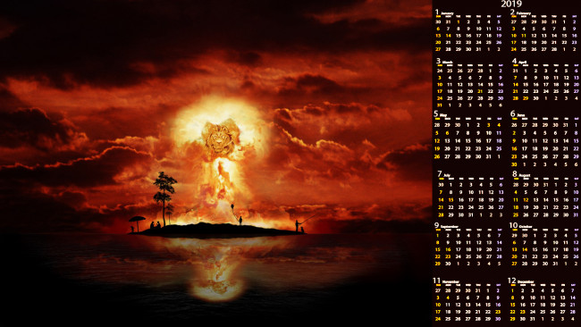 Обои картинки фото календари, компьютерный дизайн, облако, морда, дерево, ночь