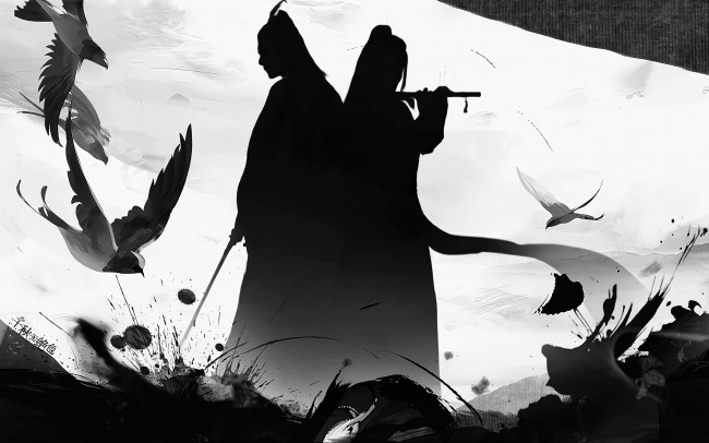 Обои картинки фото рисованное, кино,  мультфильмы, лань, ванцзи, вэй, усянь, силуэты, птицы