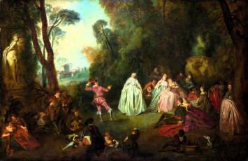 обоя рисованное, живопись, люди, наряды, парк, деревья