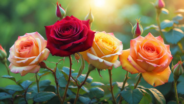 обоя 3д графика, цветы , flowers, куст, розы, бутоны