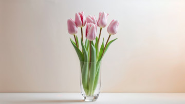 обоя 3д графика, цветы , flowers, ваза, букет, розовые, тюльпаны, бутоны