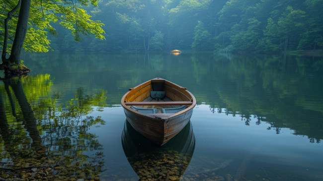 Обои картинки фото 3д графика, реализм , realism, озеро, отражение, лодка