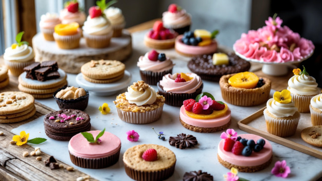 Обои картинки фото 3д графика, еда-, food, кексы, капкейки, крем, ягоды, десерт