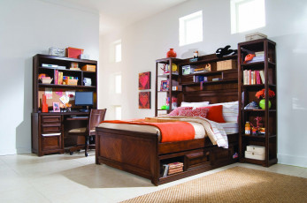 Картинка интерьер детская комната кровать тумбочки