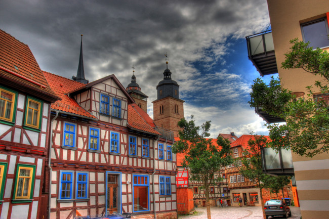 Обои картинки фото германия, тюринген, шмалькальден, города, улицы, площади, набережные, кусты, деревья, дома, улица