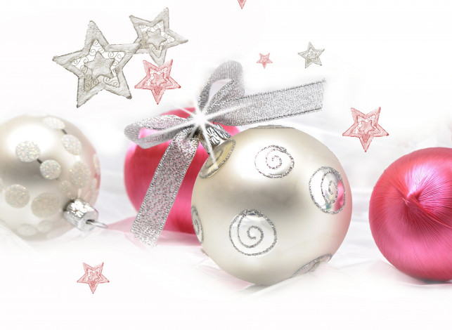 Обои картинки фото праздничные, шарики, бантик, звёздочки