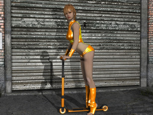 Картинка 3д+графика люди+ people самокат улица девушка взгляд