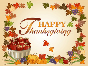 Картинка праздничные день+благодарения виноград цветы яблоки тыква листья