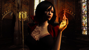 Картинка 3д+графика фантазия+ fantasy огонь рука взгляд девушка