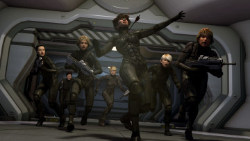 Картинка scifi 3д+графика фантазия+ fantasy девушки атака фон взгляд