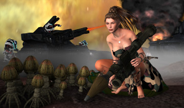 Картинка 3д+графика люди+ people существа оружие взгляд девушка