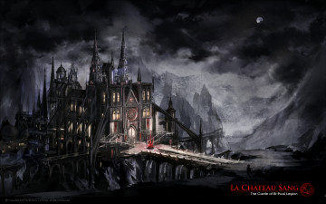 Картинка фэнтези иные+миры +иные+времена мост тучи ночь фантастика луна мрачно люди арт замок