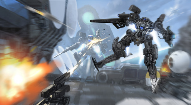 Обои картинки фото фэнтези, роботы,  киборги,  механизмы, война, стрельба, будущее