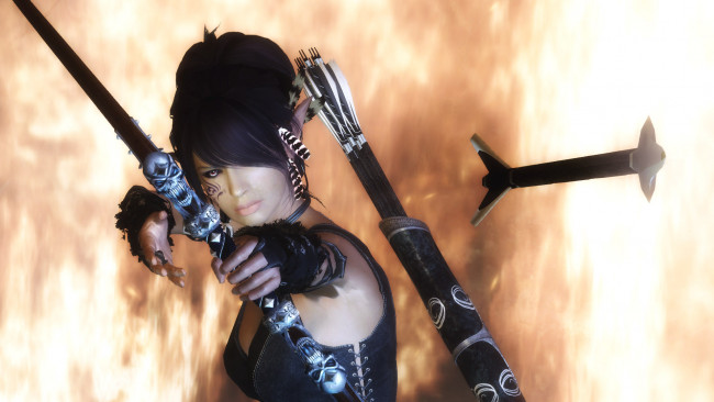 Обои картинки фото 3д графика, эльфы , elves, стрелы, лук, фон, взгляд, девушки