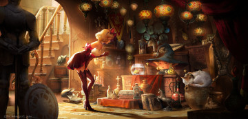 Картинка аниме pixiv+fantasia pixiv fantasia lost elle арт девушка эльф кот шляпа игрушки комната лестница