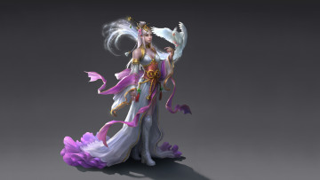 Картинка фэнтези девушки by sktneh азиатка asian лента девушка girl ribbon арт рисунок принцесса princess питомец fantasy платье dress pet птица bird китаянка chinese