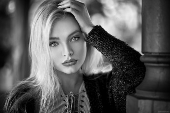 Картинка девушки -unsort+ Черно-белые+обои красотка прическа макияж девушка фото