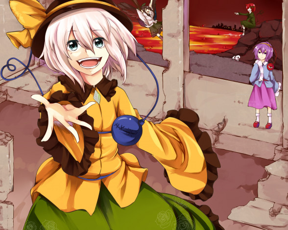 Обои картинки фото аниме, touhou, девушка, взгляд, фон