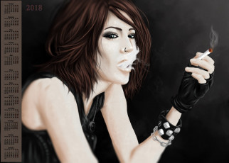 Картинка календари рисованные +векторная+графика сигарета девушка 2018