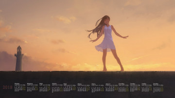 Картинка календари рисованные +векторная+графика эмоции маяк девушка 2018