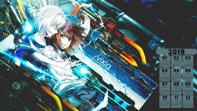 Обои картинки фото календари, аниме, 2018, девочка, взгляд, парень, эмоции