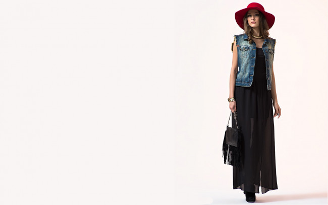 Обои картинки фото девушки, -unsort , брюнетки, темноволосые, модель, сумка, юбка, шляпа, жилет, браслет