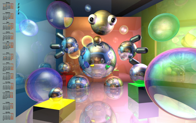 Обои картинки фото календари, 3д-графика, глаза, пузырь, 2018