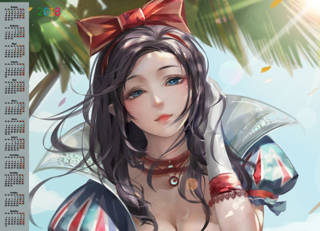 Обои картинки фото календари, кино,  мультфильмы, 2018, белоснежка, взгляд, бант, девушка