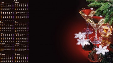 Картинка календари праздники +салюты ветка снежинка игрушка фужер