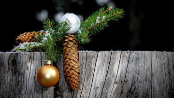 Картинка праздничные -+разное+ новый+год ветка еловая шарики шишки