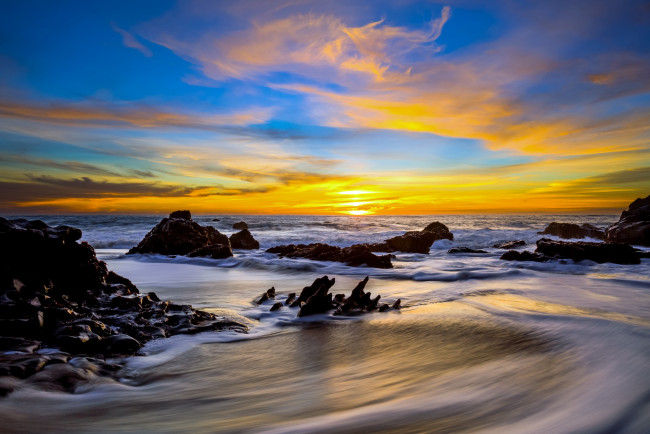 Обои картинки фото природа, побережье, закат, океан