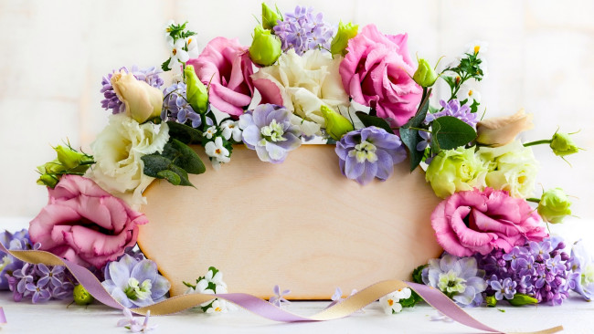 Обои картинки фото цветы, разные вместе, сирень, эустома