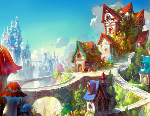 Обои картинки фото фэнтези, иные миры,  иные времена, город, дома, дорожки