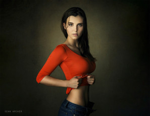 Картинка девушки -+брюнетки +шатенки портрет черные волосы простой фон живот брюнетка джинсовая ткань шон арчер sean archer