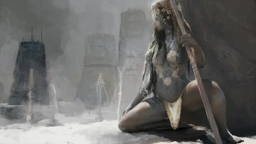 Картинка фэнтези девушки девушка фон униформа посох