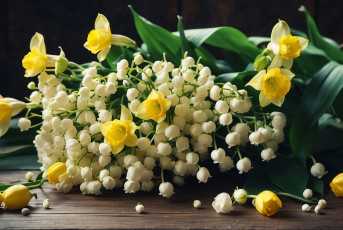 обоя разное, компьютерный дизайн, ландыши, нарциссы