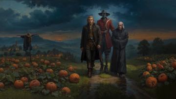 обоя фэнтези, люди, тыквенное, поле