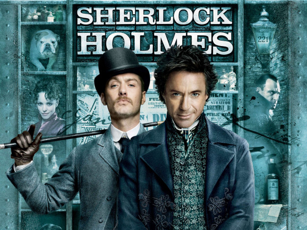 Обои картинки фото кино, фильмы, sherlock, holmes, холмс, jude, law, robert, downey, jr, ватсон
