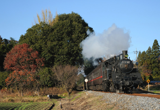 Обои картинки фото техника, паровозы, паровоз, небо, деревья