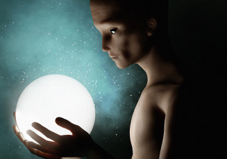 Картинка фэнтези существа звезды руки свечение сфера