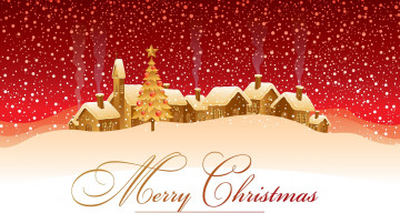 Картинка праздничные векторная графика новый год домики снег зима ёлка merry christmas дымок
