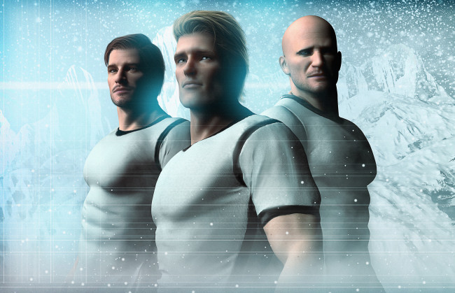 Обои картинки фото фэнтези, люди, блондин, брюнет, лысый, снег