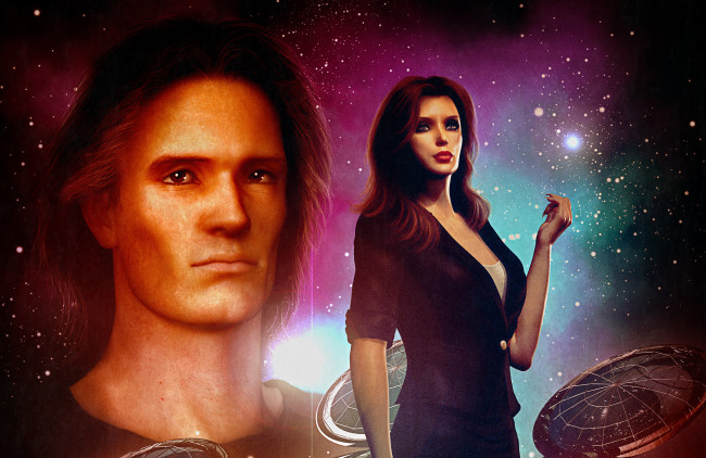 Обои картинки фото фэнтези, люди, женщина, мужчина, лицо, звезды