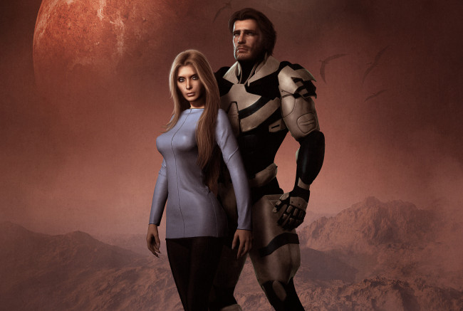 Обои картинки фото фэнтези, люди, планета, женщина, мужчина, костюм