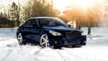Картинка автомобили bmw snow winter снег tuning тюнинг м5 бмв sun зима vossen солнце