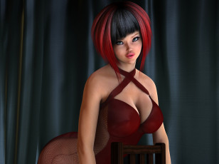 Картинка 3д+графика люди+ people девушка взгляд фон рыжая